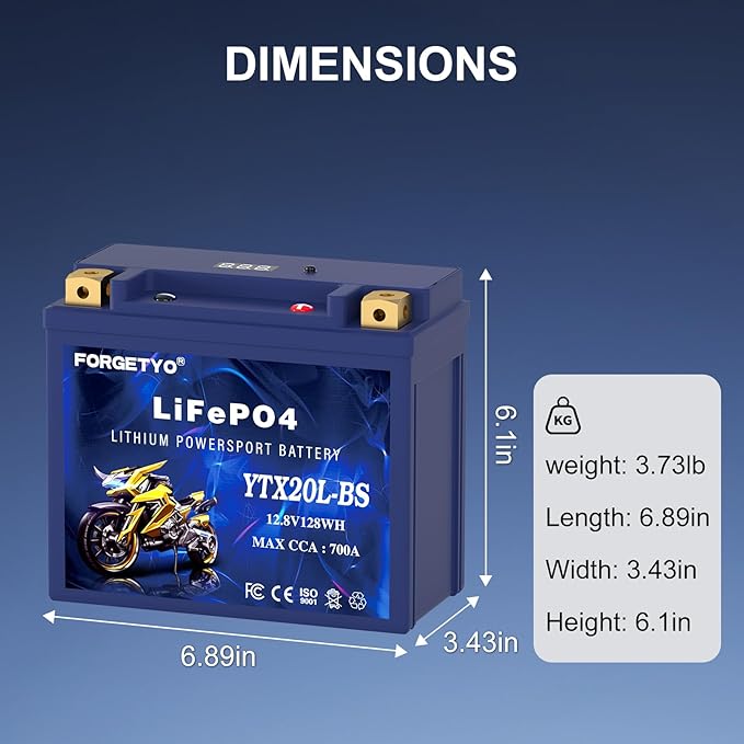 Lithium YTX20L-BS, 700A LiFePO4 Motorcycle Battery, 12V 10AH ATV, Jet Ski - Image 6