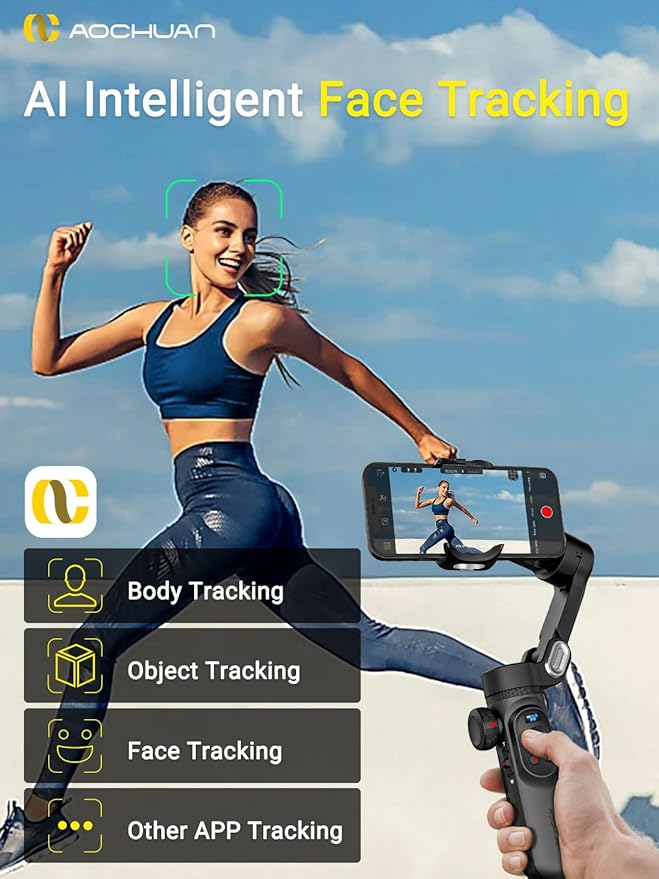 Gimbal Stabilizer for Smartphone, LED Light OLED Screen 3-Axis Gimbal, Gesture - Image 2