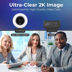 2K Webcam for PC with Microphone & Light & Privacy Cover, Web Camera for - Image 2