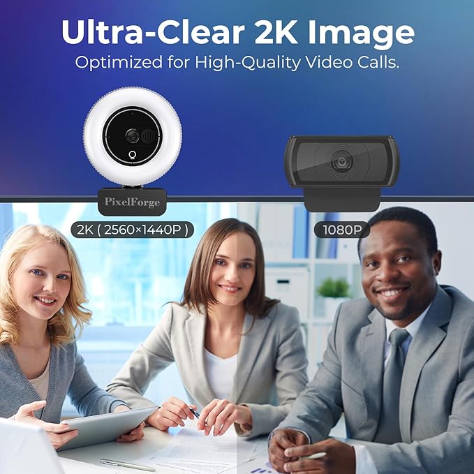 2K Webcam for PC with Microphone & Light & Privacy Cover, Web Camera for - Image 2