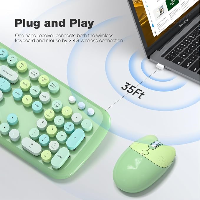 KNOWSQT Wireless Keyboard and Mouse Combo Pale Green - Image 2