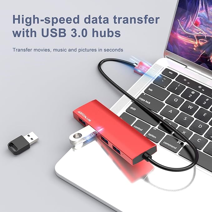 USB Hub, USB 3.0 Hub Aluminum Alloy Ultra Slim USB Splitter, Portable 4 Port - Image 4