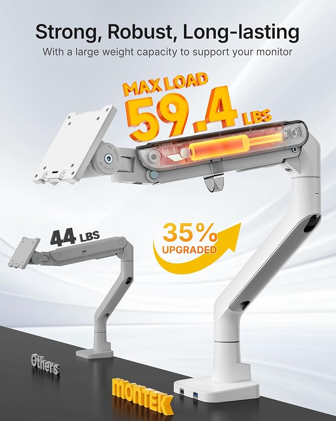 monTEK Single Monitor Arm with USB A/C, Ultrawide Monitor Stand - Image 3