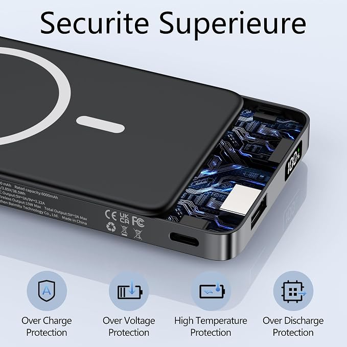 YUJE for Magsafe Battery Pack Magnetic Power Bank 10000mAh, Wireless Portable - Image 7