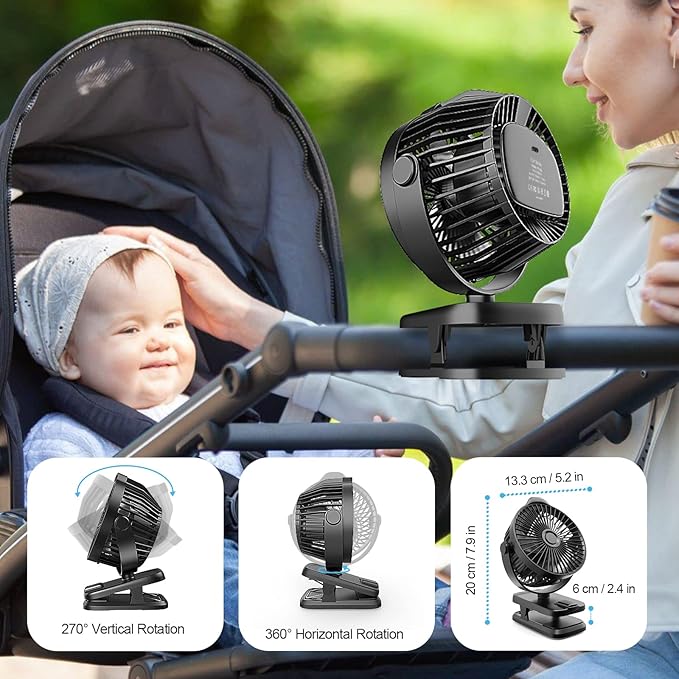 Small Clip on Fan with Remote Control | 8000mAh Battery | 5 Speeds | 5" - Image 5