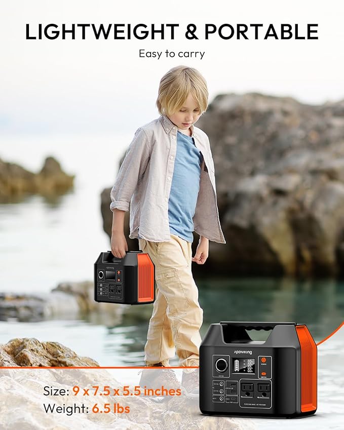 Apowking Portable Power Station 300W Rated, 256Wh LiFePO4 Battery, Solar - Image 5