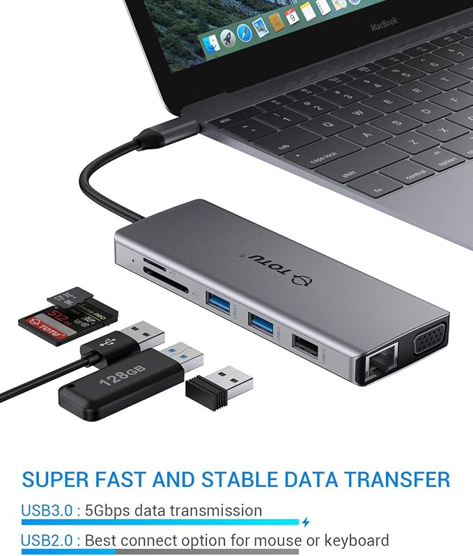 USB C Hub, TOTU Upgraded 13 in 1 Type C Hub to 4K HDMI & DP, 2 USB3.0/2 - Image 6