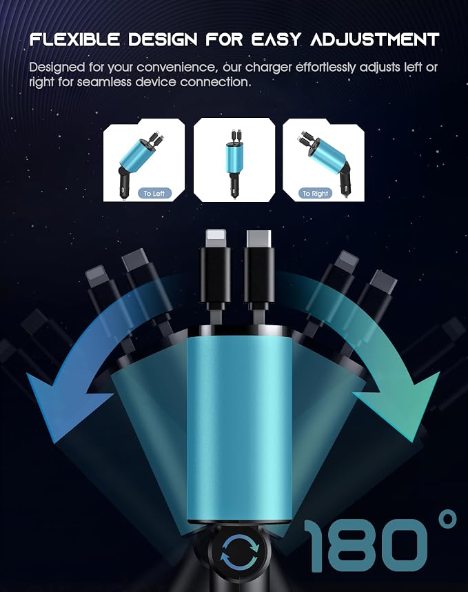 Retractable Car Phone Charger, 4 in 1 Fast Charge Car Phone Charger - Image 4