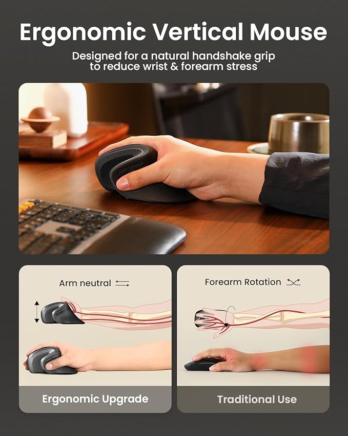 ProtoArc Ergonomic Vertical Mouse, EM11 NL Rechargeable Wireless Mouse Bluetooth - Image 5