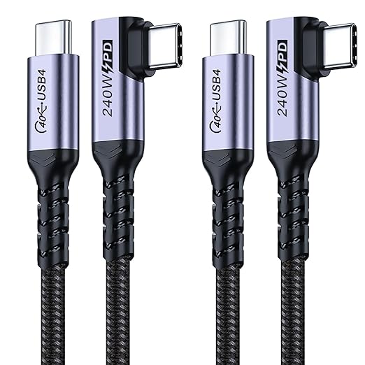 USB4 Cable 3.3FT 2 Packs, 240W USB C to USB C Cable Right Angle, 40 Gbps High by SUMPK