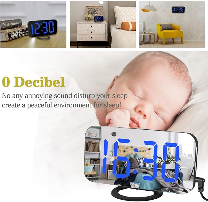 Digital Alarm Clock, Mirror Surface LED Electronic Clocks, - Image 4