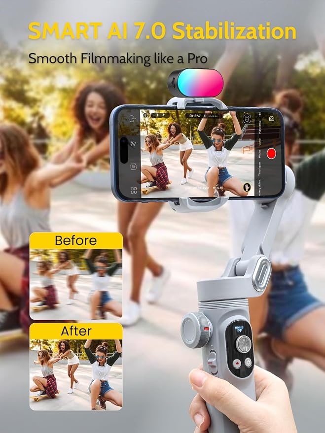 Gimbal Stabilizer for Smartphone, RGB Magnetic Refill Light Set, OLED Display - Image 2