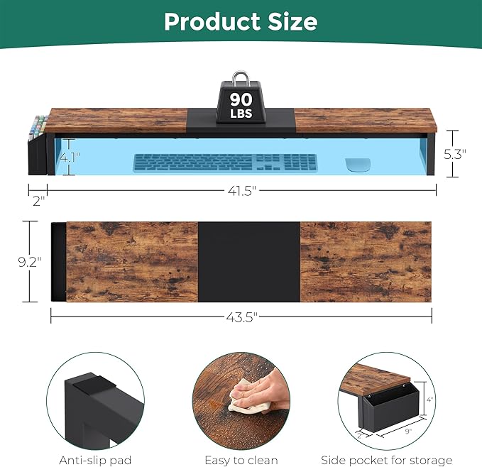 Dual Monitor Stand Riser, 41.5'' Extra Long Wood Monitor Stand Desktop Organizer - Image 3