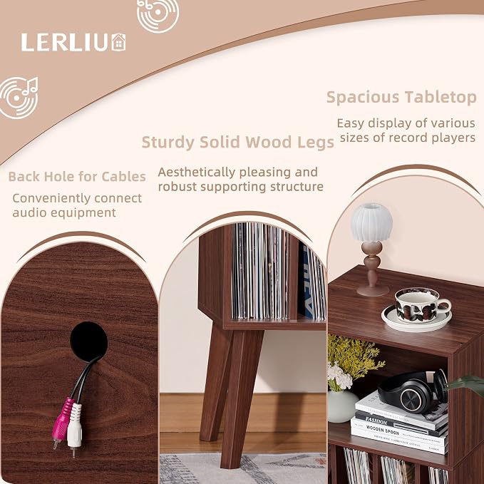 Lerliuo Record Player Stand, Walnut Turntable Stand Holds up to 160 Albums - Image 7
