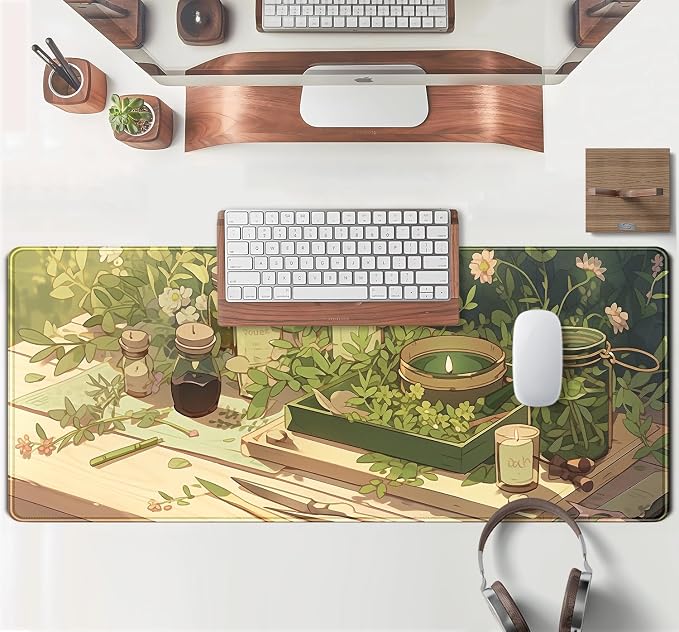 Green Gardener Desk Mat Anime Forest XL Gaming Mouse Pad Plant Lover Desk Pad - Image 4