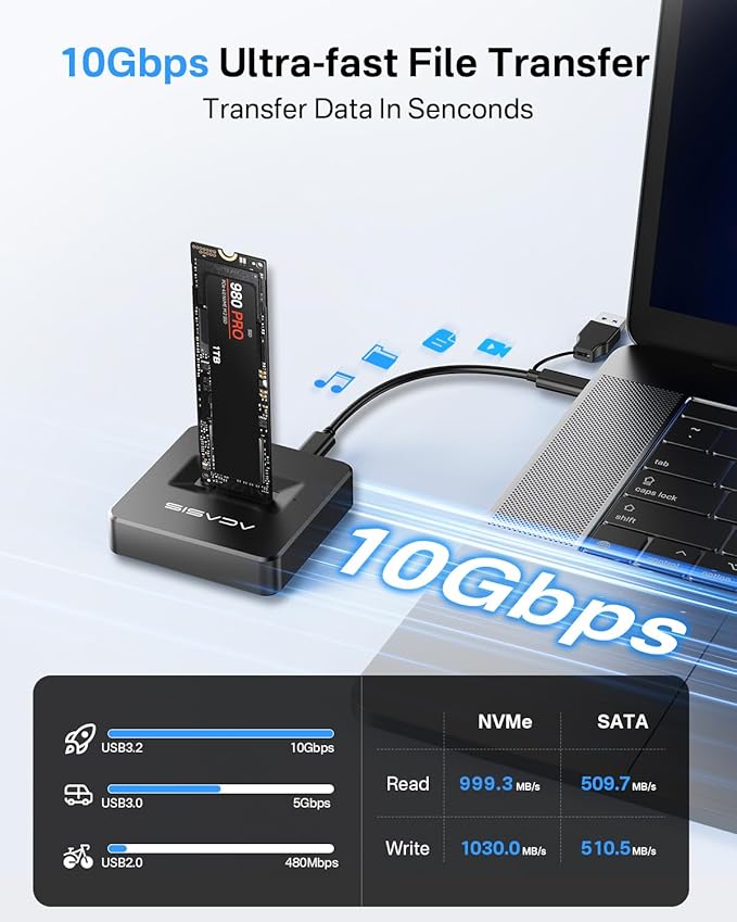 ACASIS NVME SSD Reader Adapter, Aluminium Alloy Housing Fast Heat Dissipation - Image 2