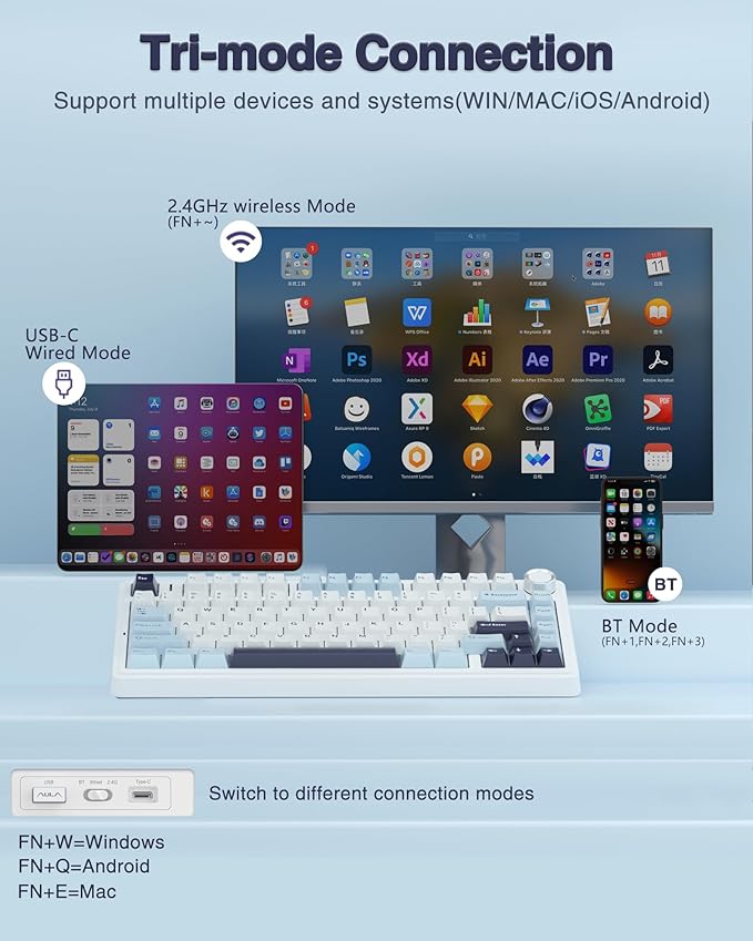 AULA F75 75% Wireless Mechanical Keyboard, Hot Swappable Creamy Keyboard - Image 3