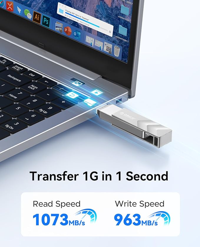 ORICO 2TB Portable Solid State Drive, 1050MB/s Dual-Port Rotating Metal - Image 2