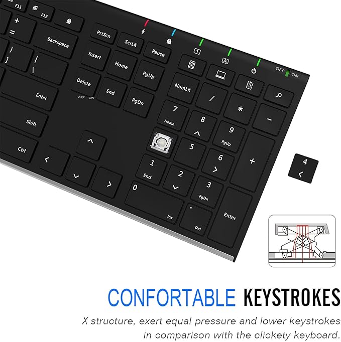 ALLIFE 2.4G Wireless Keyboard Stainless Steel Ultra Slim Full Size Keyboard - Image 4