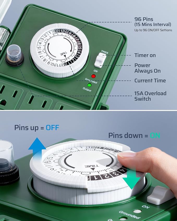 DEWENWILS Heavy Duty Outdoor Power Stake Timer, 24-Hour Mechanical Timer - Image 2