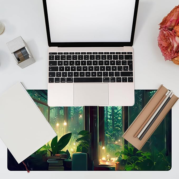Desk Mat, Window View of Forest Desk Pad, 31.5"x15.7" Extended Big Computer - Image 7