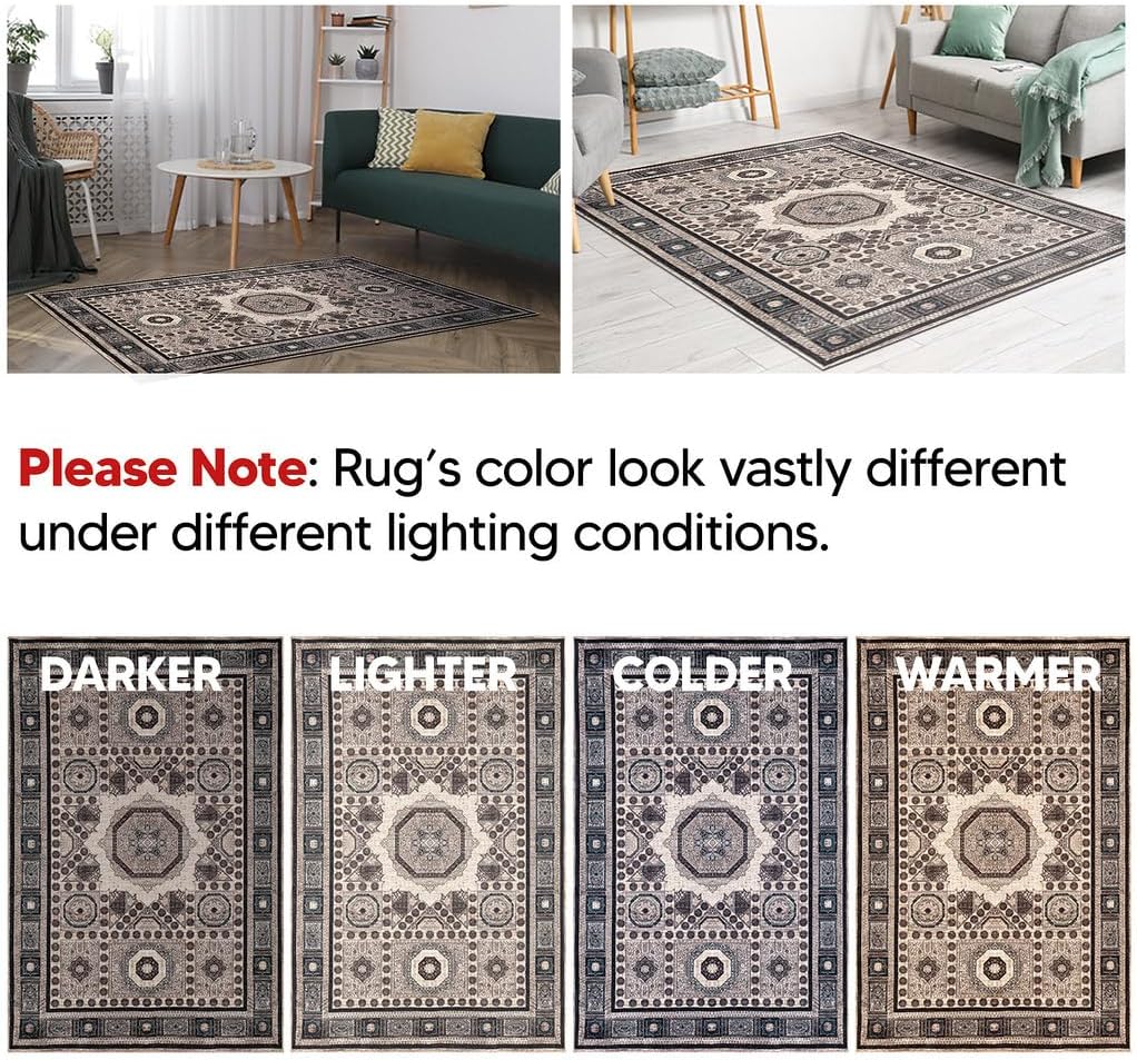 Keen Home Design 10x14 Rug - Machine Washable Area Rug with Non-Slip Backing, Ideal for Living Room, Dining Room, Bedroom - Vintage, Easy Clean, Durable, Low Pile Rug - (9'7" x 14')
