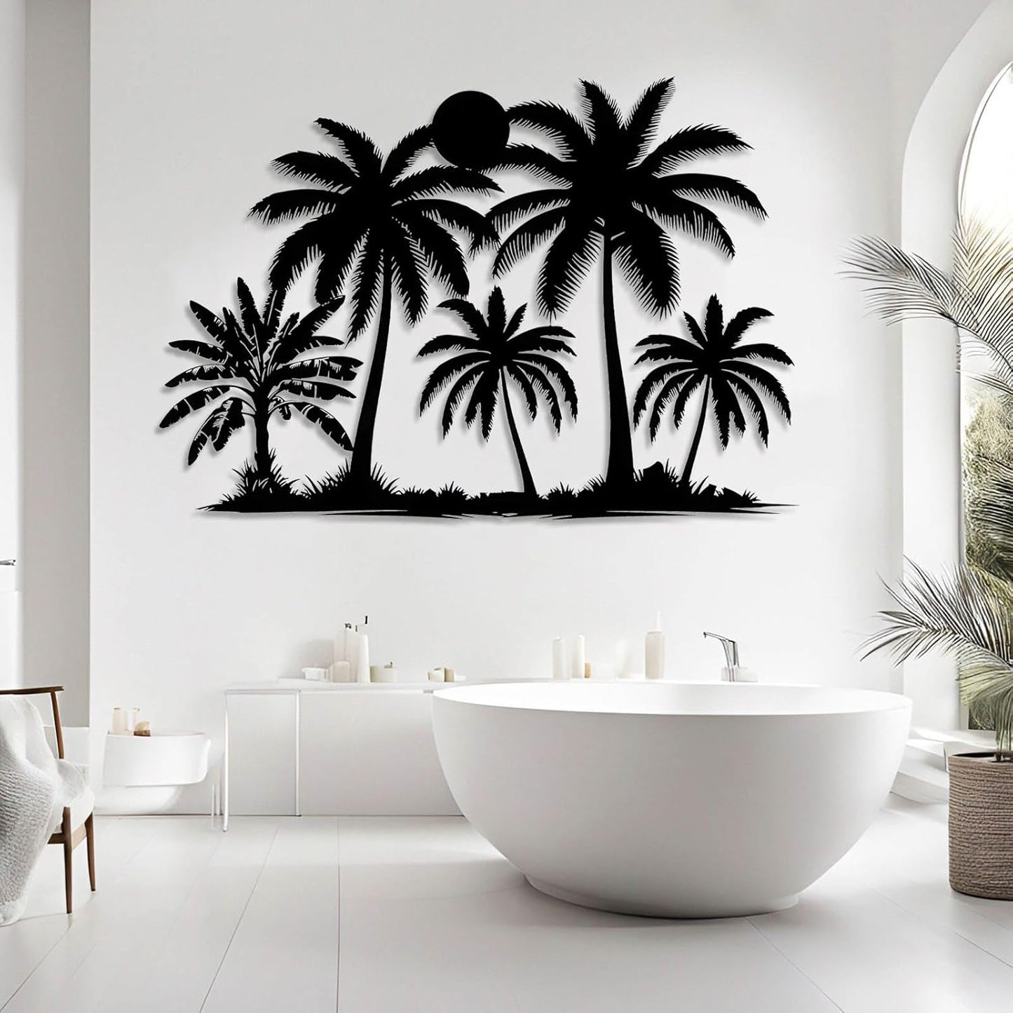 Tuglona Metal Palm Tree with Sunset Wall Decor, Tropical Palm Tree Metal Wall Art, Tropical Wall Decor, Sun Wall Art, Beach Wall Decoration, Coastal Trees Wall Hanging (Black, 48"x33"/121x84cm)