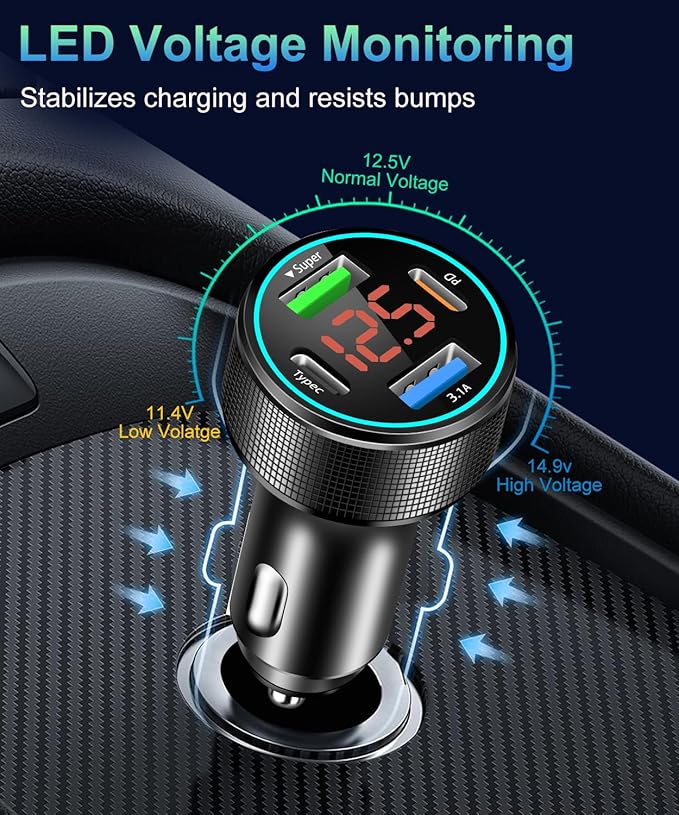 66W USB C Car Charger 4 Port Car Charger Adapter - Image 6