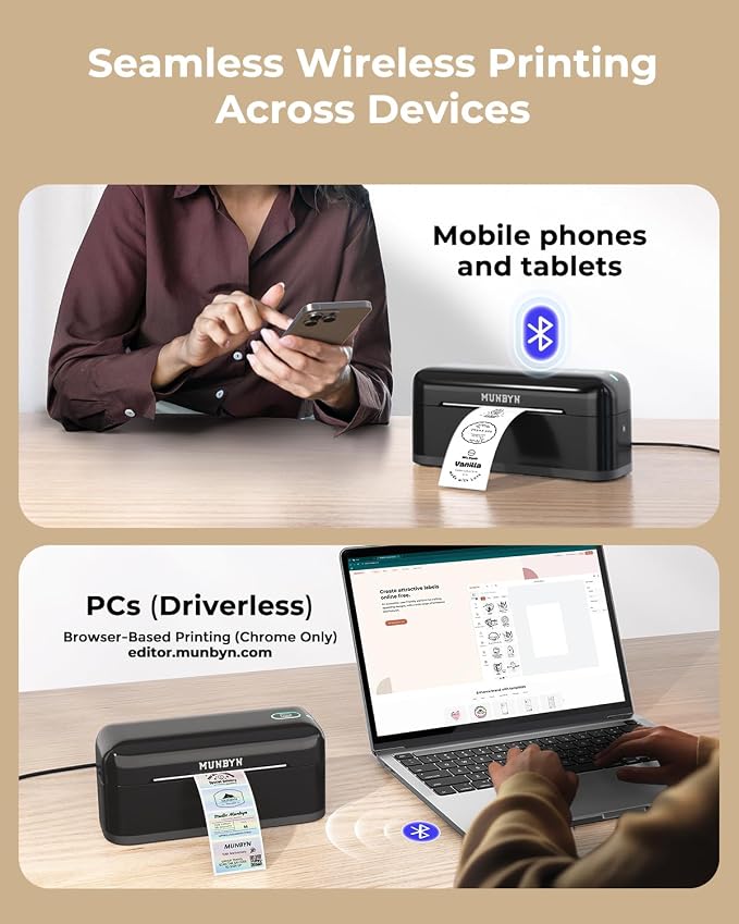 MUNBYN Bluetooth Thermal Label Printer RealWriter RW402B, 4x6 Shipping Label - Image 9