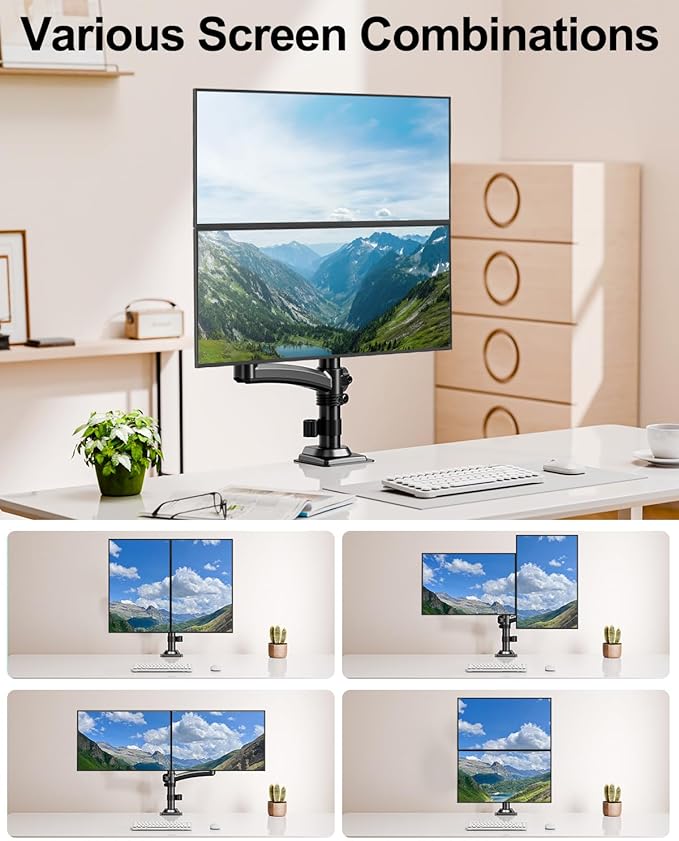 Dual Monitor Stand for Desk, Taller Monitor Arms for 2 Screens up to 32 inch - Image 8