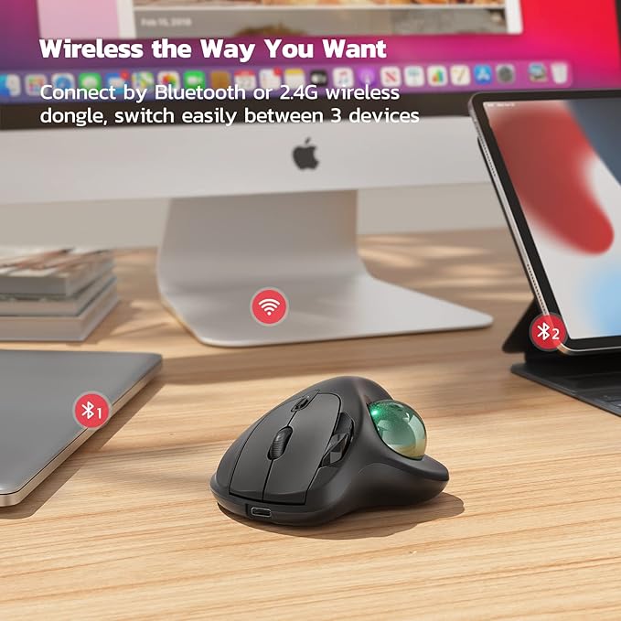 Nulea M501 Wireless Trackball Mouse, Rechargeable Ergonomic, Easy Thumb Control - Image 4