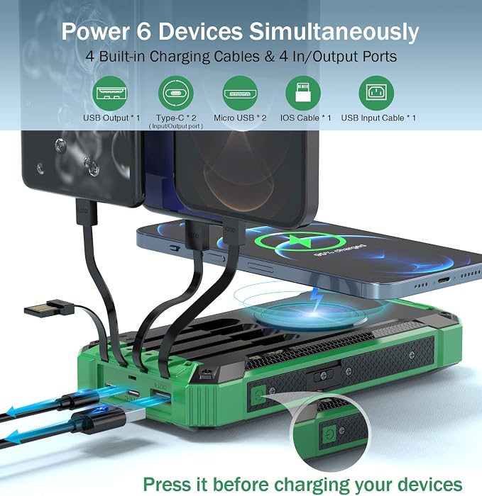 GOODaaa Power Bank Wireless Charger 36000mAh Built in 4 Cables Six Outputs 15W - Image 2
