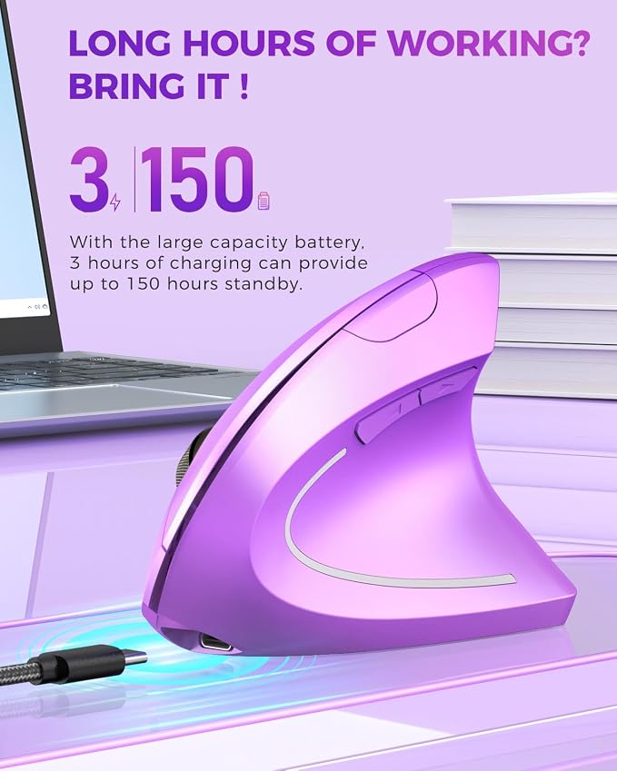 Lekvey Ergonomic Mouse, Wireless Vertical Mouse Rechargeable 2.4 GHz Optical - Image 4