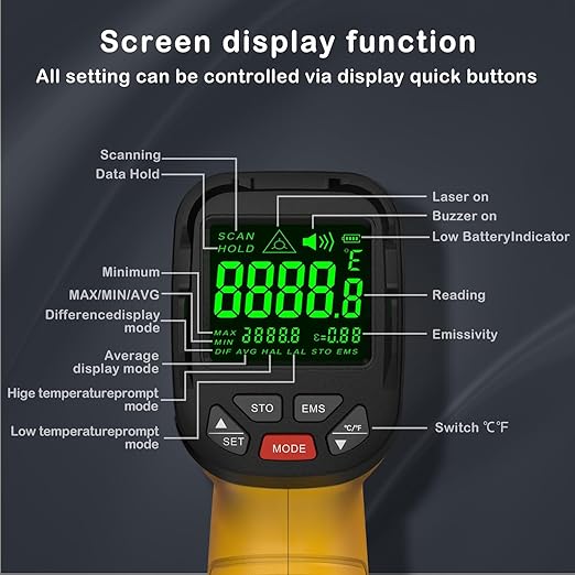 Infrared Thermometer High Temperature Gun -58℉~2732℉, 50:1 Distance Ratio - Image 4