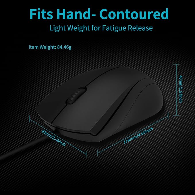 Rapoo Silent Wired Mouse, 1000 DPI 5ft Cord Quiet Button Optical Computer Mouse - Image 7