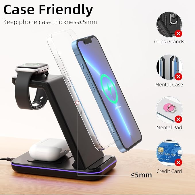 Wireless Charging Station, 3 in 1 Fast Wireless Charger - Image 5