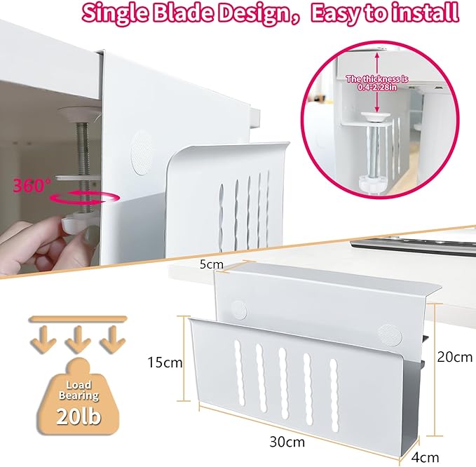 Desk Side Storage, Under Desk Storage, No Drill Steel Hanging Desk Organizer - Image 3