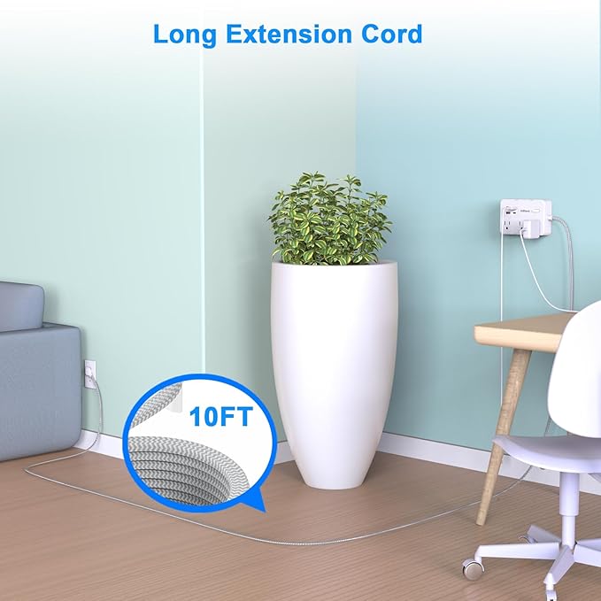 Surge Protector Power Strip 10 Ft Cord, Ultra Thin Flat Extension Cord - Image 4