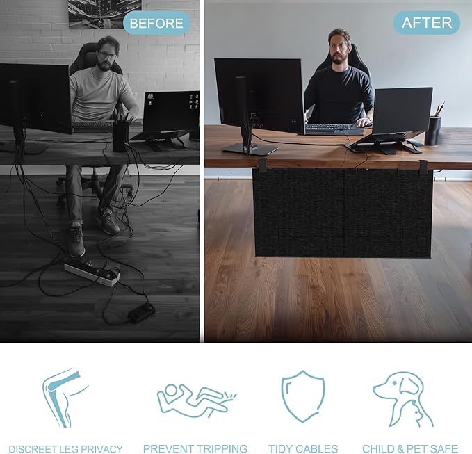 No Drill Under Desk Cable Management and Privacy Panel 2 in 1 | Modesty Panel - Image 5