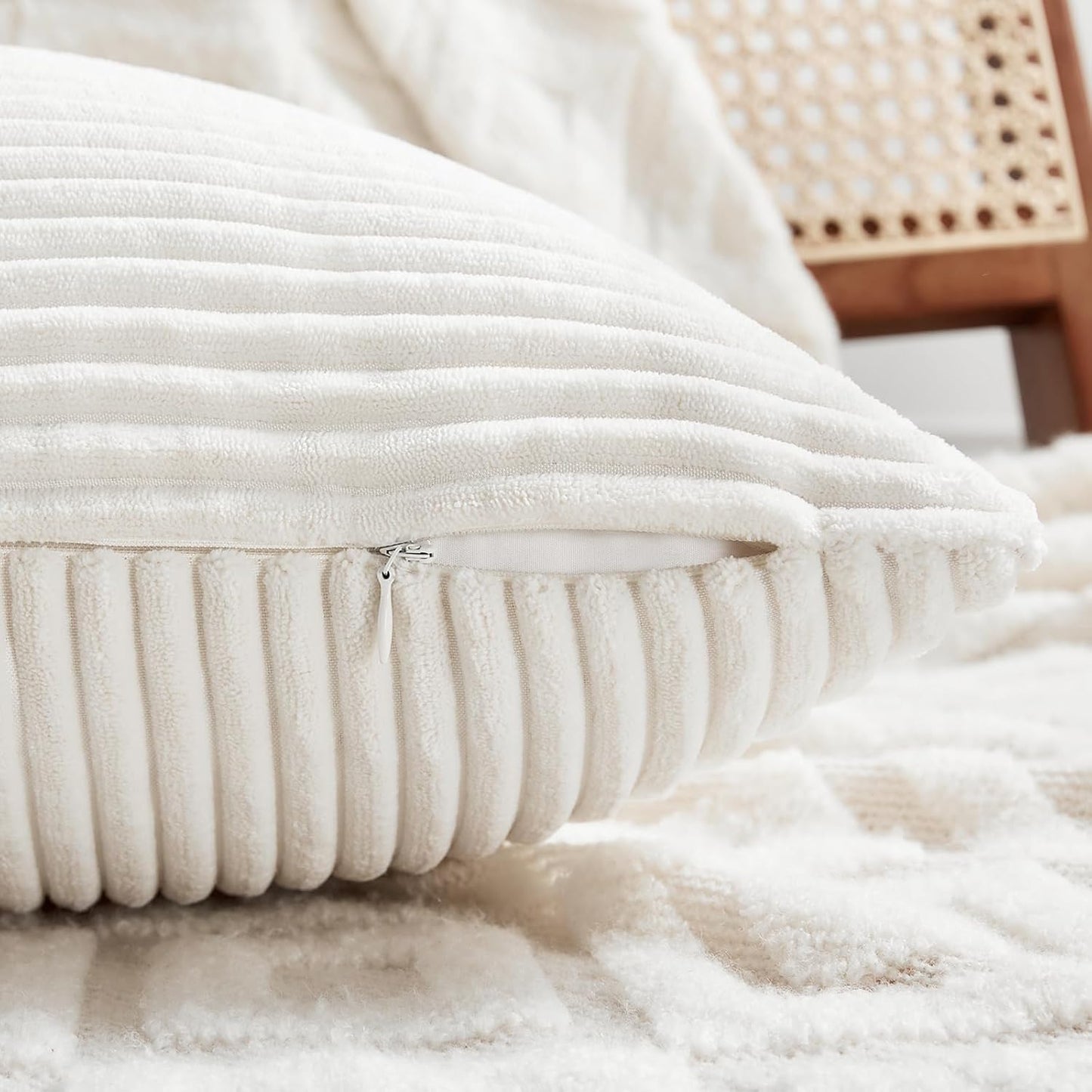 Fancy Homi 2 Packs Cream White Euro Decorative Throw Pillow Covers 28x28 Inch for Couch Bed Sofa, Farmhouse Boho Home Decor, Soft Corss Corduroy Patchwork Textured Square Cushion Case 71x71 cm