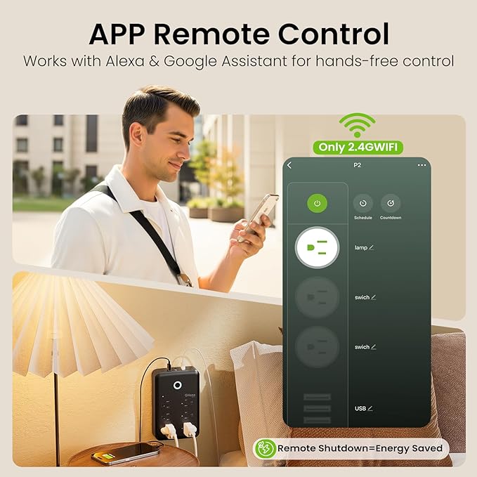 GHome Smart Power Strip, 1800W/15A High Power Devices Support Surge Protector - Image 3