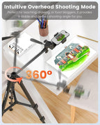 73"-Phone-Tripod-with-Horizontal-Overhead, Selfie Stick/Tall Travel Stand - Image 4