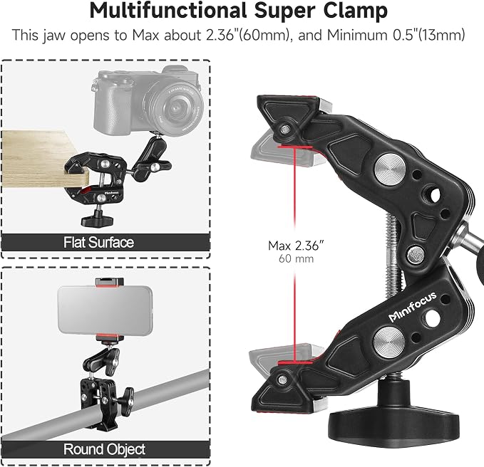 MINIFOCUS Super Clamp Camera Clamp Mount, 360° Ballhead Magic Arm - Image 2