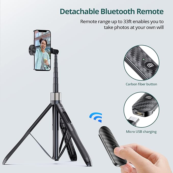 ATUMTEK 65" Selfie Stick Tripod, All in One Extendable Phone Tripod Stand - Image 6