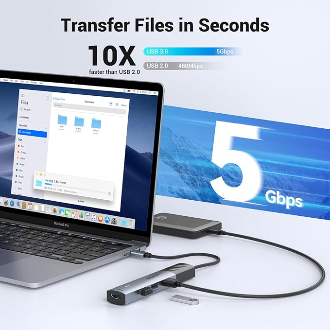 MOKiN USB C Hub, 5 in 1 USB CMultiport Adapter 8K HDMI, 100W PD, 3 USB-A Data - Image 6