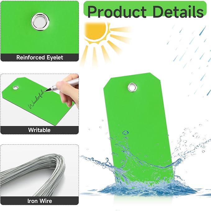 100 Pcs Green Tags with Wires Waterproof Writable Hang Tags with String - Image 3