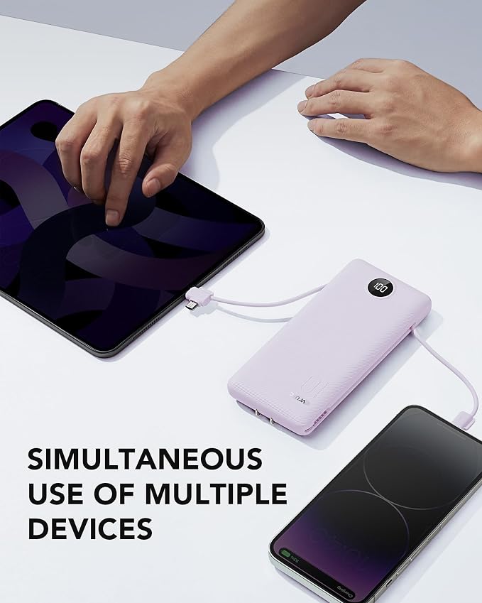 VRURC Portable Charger Built-in Cables and AC Wall Plug, USB C Power Bank - Image 7