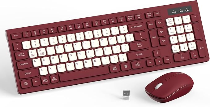 Wireless Keyboard and Mouse Combo, Full-Sized Wireless Keyboard and Adjustable by RECCAZR