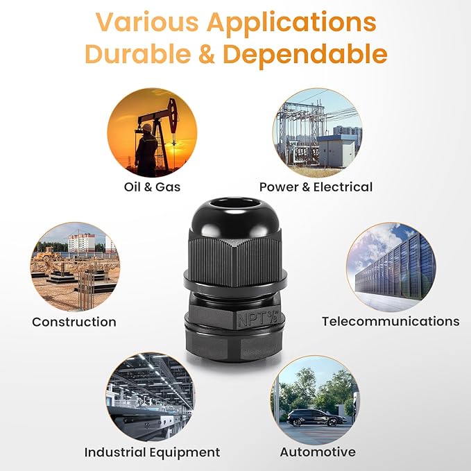QILIPSU 50pcs 3/8" NPT Cable Gland Waterproof IP68 Nylon Cable Pass Through - Image 7