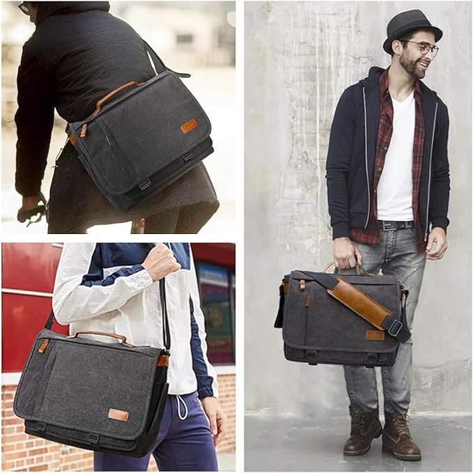 ESTARER Men Messenger Bag 17-17.3 Inch Laptop Bag Water-resistant Canvas - Image 2